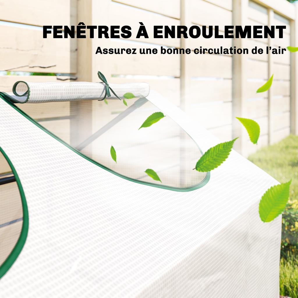 Mini Greenhouse, 3 Roll-Up Windows, PE Cover 140 G/m2, 180 X 60 X 60 Cm, White