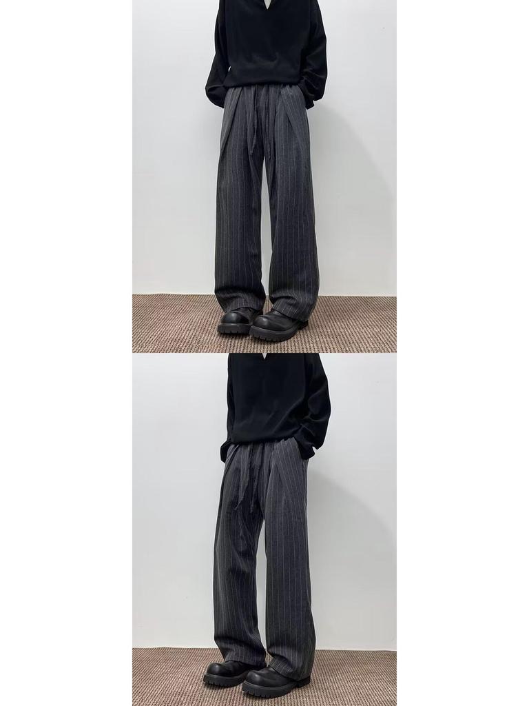 Men's Retro Slim Fit Striped Dress Pants - Casual, Loose, High Street Style for Spring and Autumn