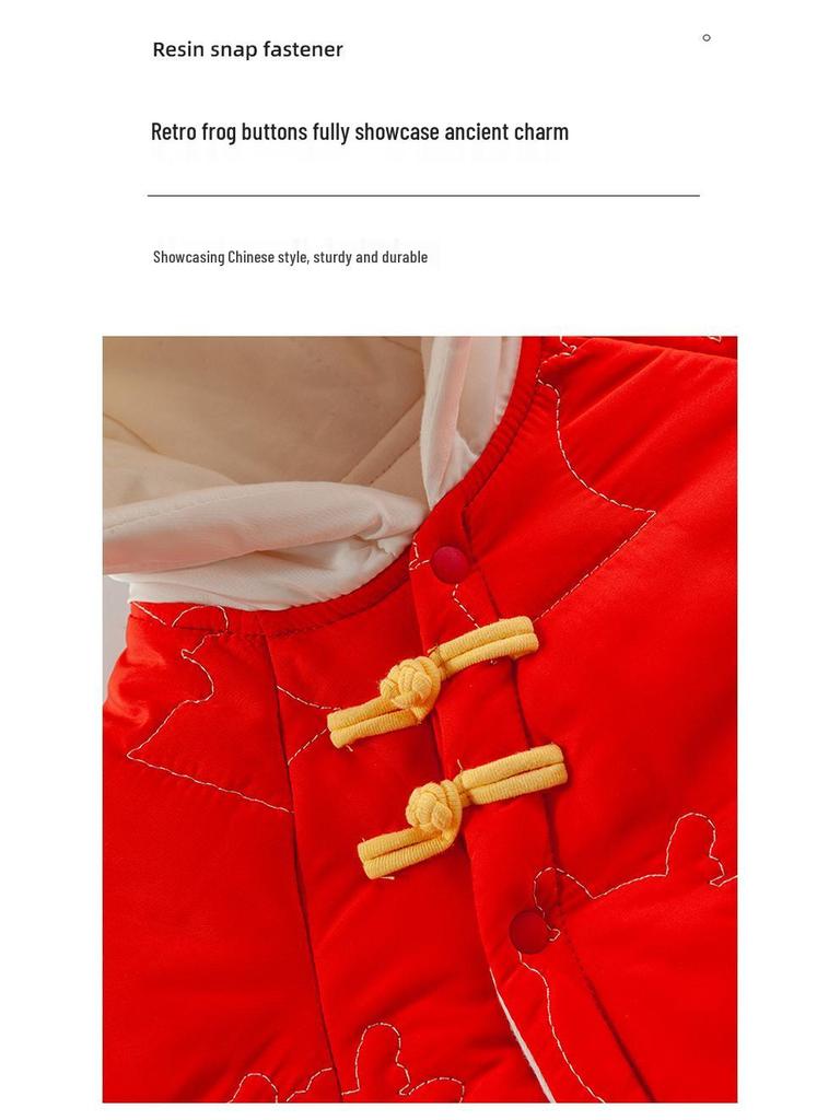 Autumn Winter Newborn Bodysuit: Thick Quilted Red Jumpsuit, Ideal for New Year and Visits