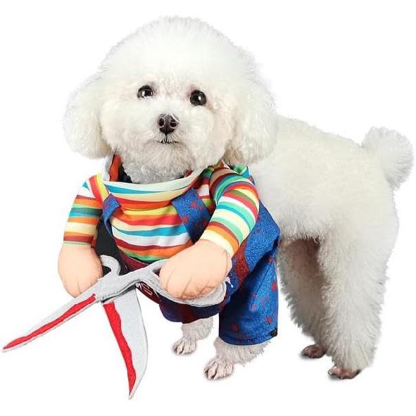DELIFUR Halloween Scissors Style Doll Dog Costume for Cat Puppy and Medium Size Dog, Pet Adjustable Doll Funny Special Clothes Cosplay Party Pet Small