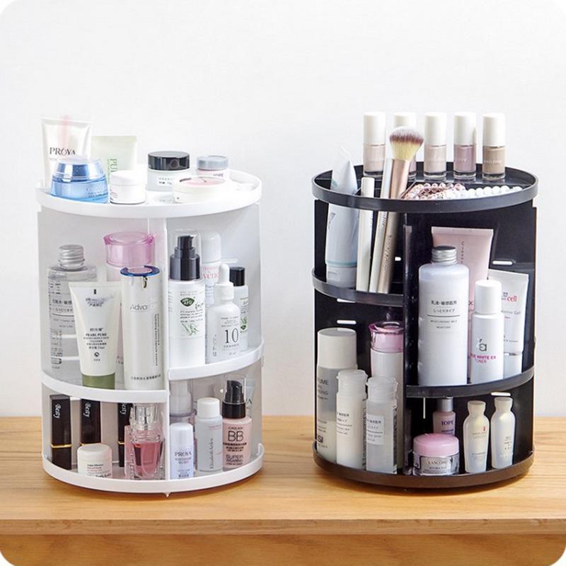 360° Rotating Makeup & Skincare Organizer - Round Plastic Cosmetic Storage Rack