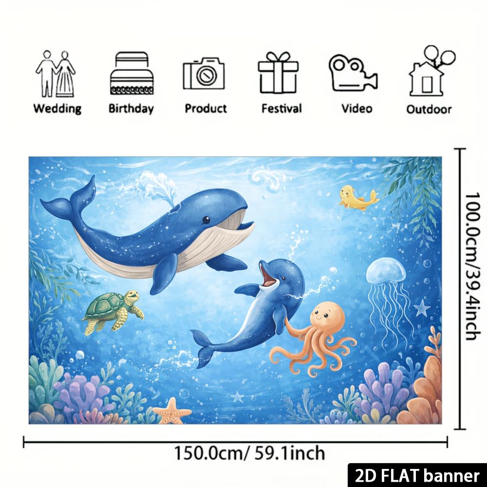 2D flat ocean-themed party banner background. Fresh underwater world theme. Can be used as wall decoration.