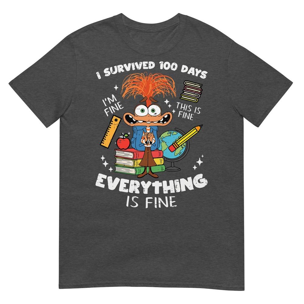 Survived 100 Days Im Is Fine Anxiety 100th Day School Kids Tshirt