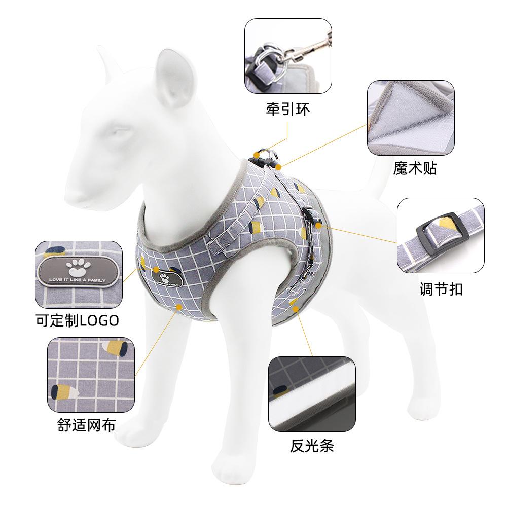 Dog Leash Vest Plaid Dog Chest Strap Reflective Small Dog Walking Leash Pet Chest Strap