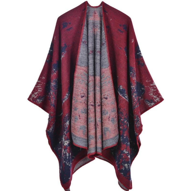 Women's scarf shawl creative new fashion imitation cashmere jacquard split fork thickened large cape air conditioner warm shawl