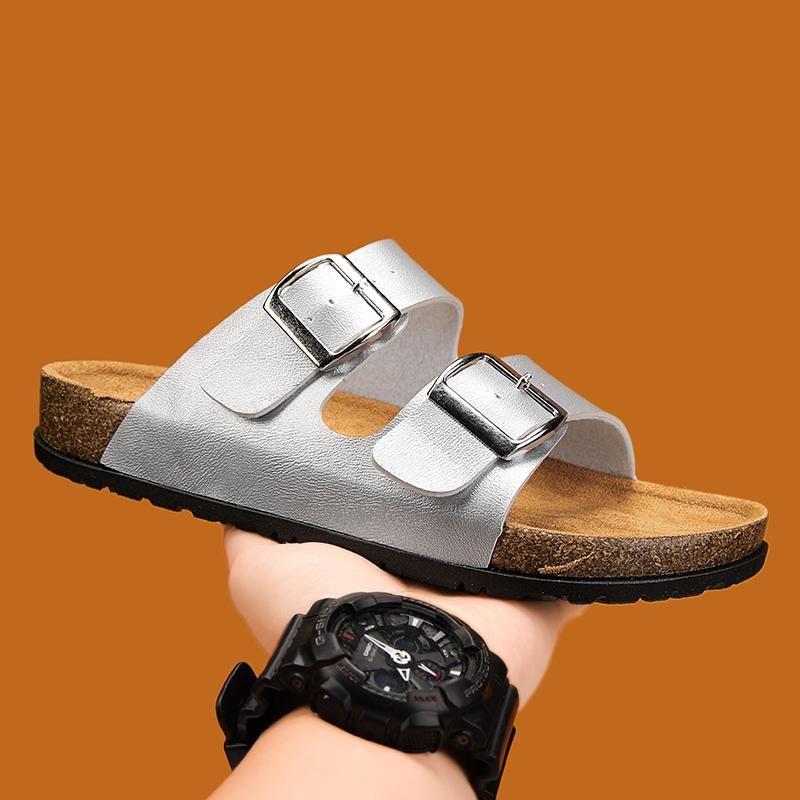 

Fashion Quick Dry Man Slippers Outdoor Sandals Stylish Designer Half Drag Fashion Leather Casual Summer Flats Comfortable Beach Slippers 36 серебряный