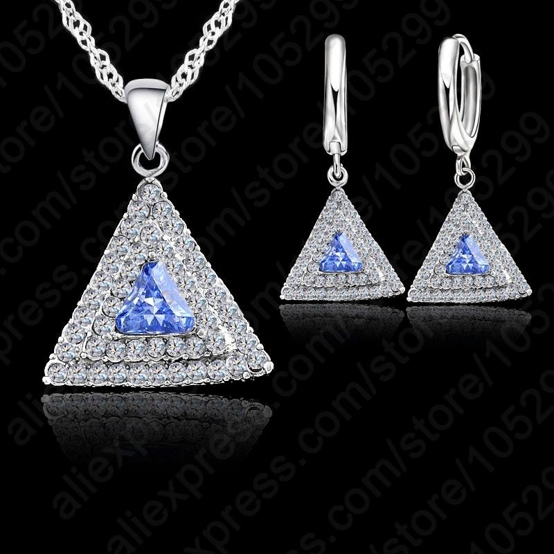 Top Selling 925 Sterling Silver Jewelry Set 18 Inches Chain Pendant Necklace / Earring CZ Jewelry Set For Women Wedding Gift