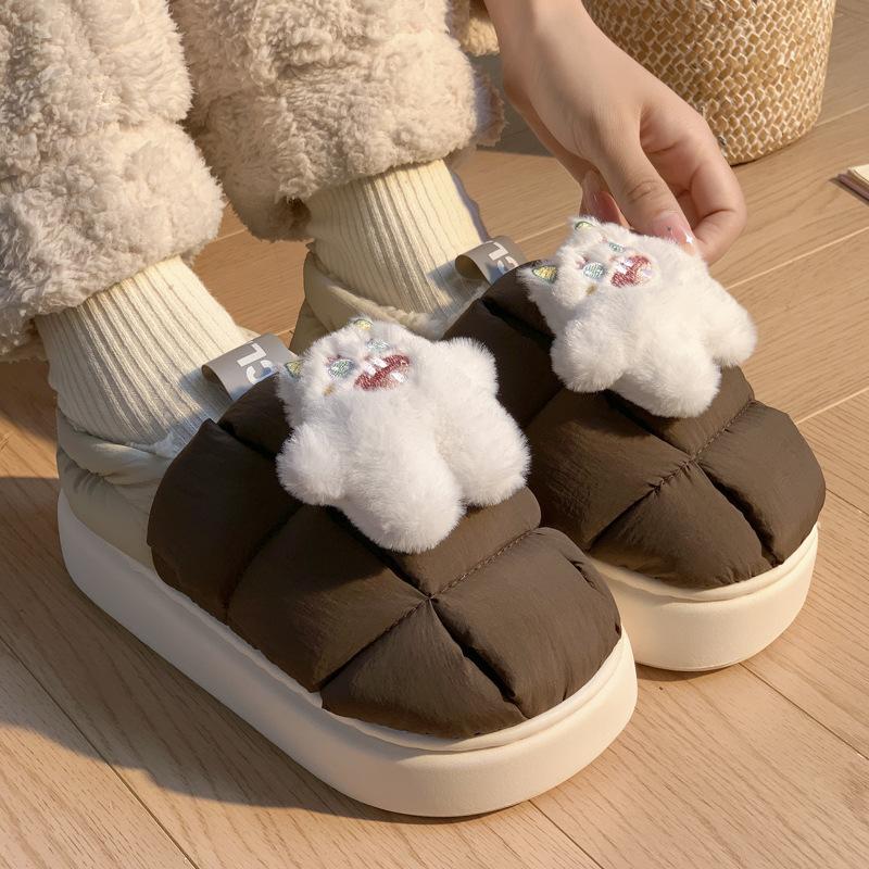 Down cotton slippers warm in winter thick-soled velvet indoor home simple cotton shoes autumn and winter shoes