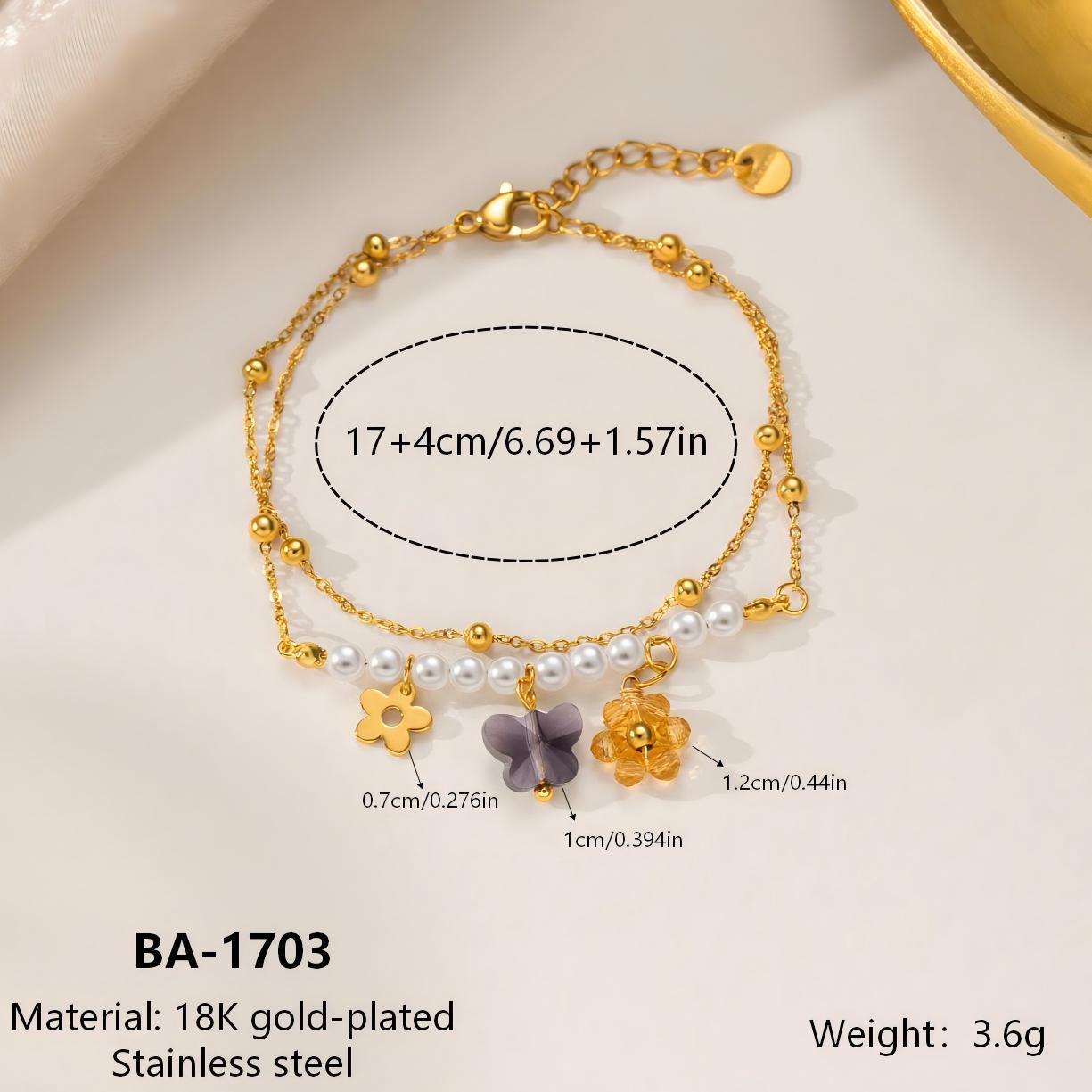 Pearl Double Layer Bracelet: 18K Gold-Plated Stainless Steel with Thin Retro Style for Women 18K