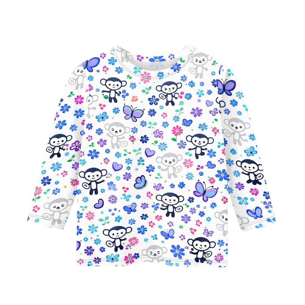 Children's Printed Round Neck Seven Quarter Sleeve Casual T-shirt