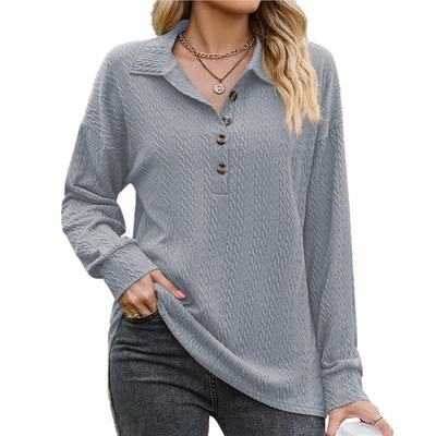 2023 Women's Solid Color Button-Down Loose Long Sleeve Sweatshirt Jacket
