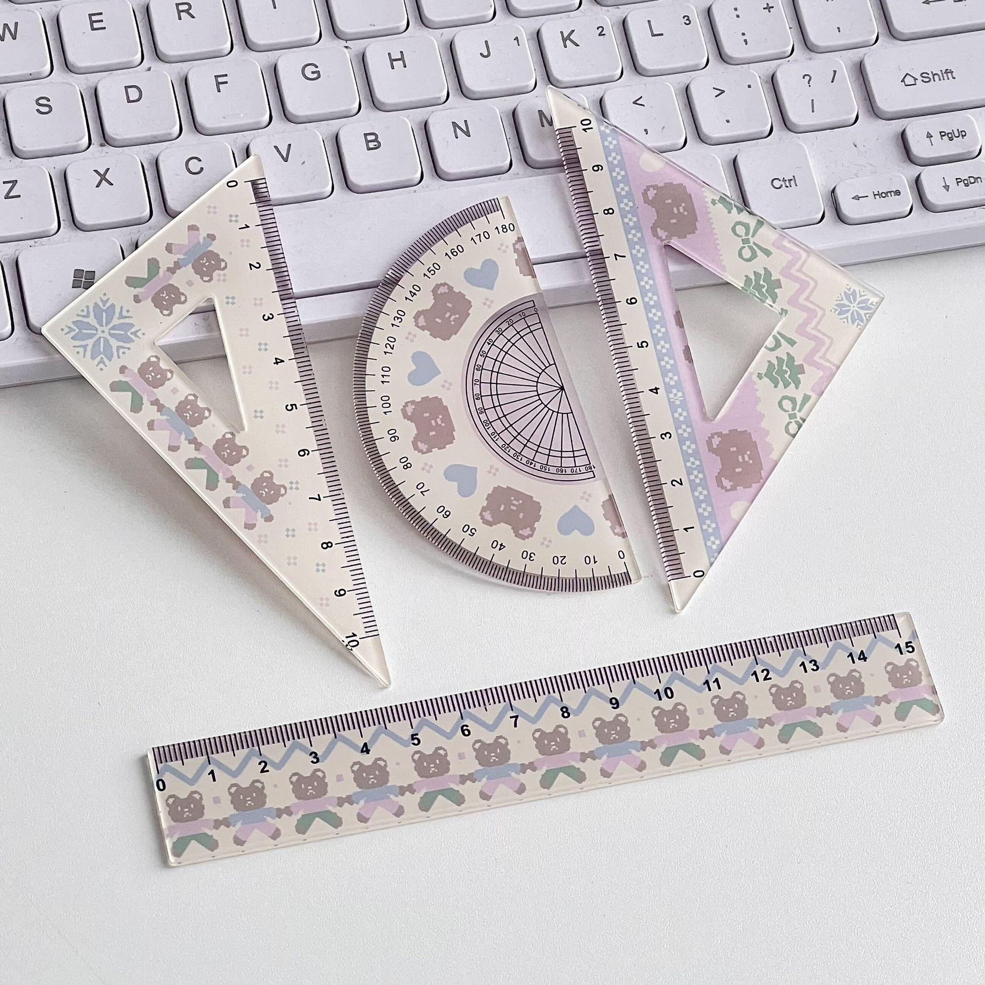 

Cute Bear Snowflake Ruler Set: Multifunctional Student Stationery & Drawing Tool Standard