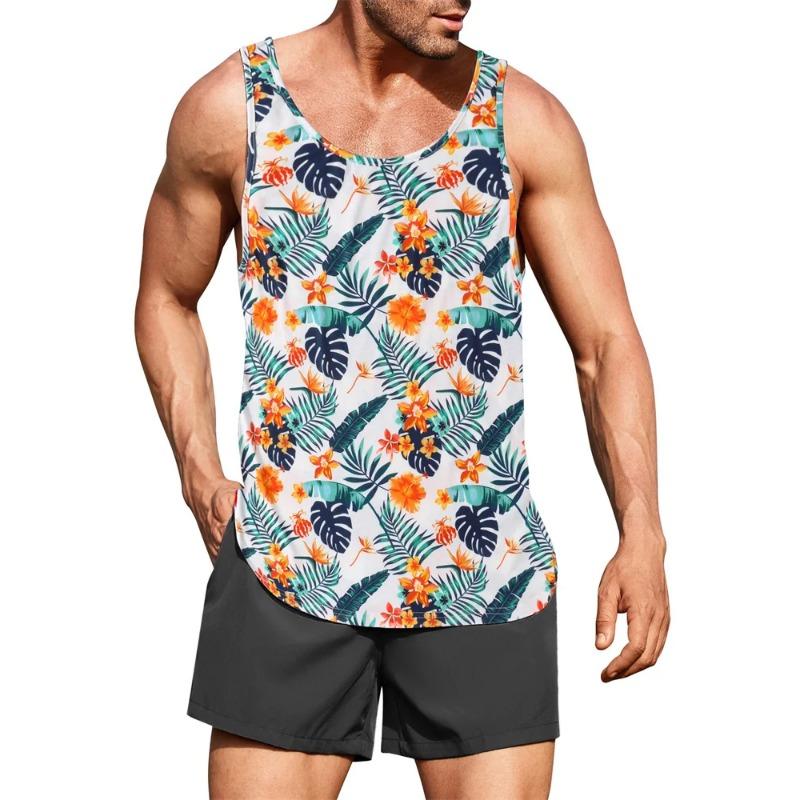 

Летний топ с круглым вырезом и 3D-принтом пальмовых листьев, модный повседневный гавайский жилет без рукавов, мужские футболки XS