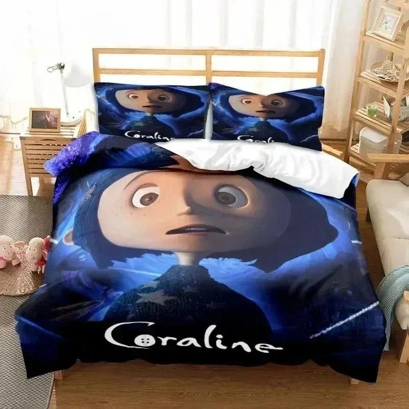 3D Cartoon C-Coraline-S Duvet Cover and Pillowcase, Bedding Set for Teenagers and Adults, Luxury Gift for Boys and Girls