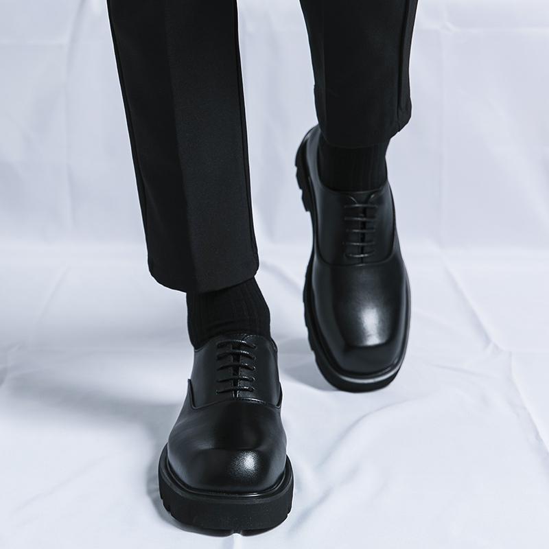 Fashion Lacquer Leather Square Toe Men's Leather Shoes Classic Black Trendy Design Party Outdoor Leisure Business Office Men's Shoes