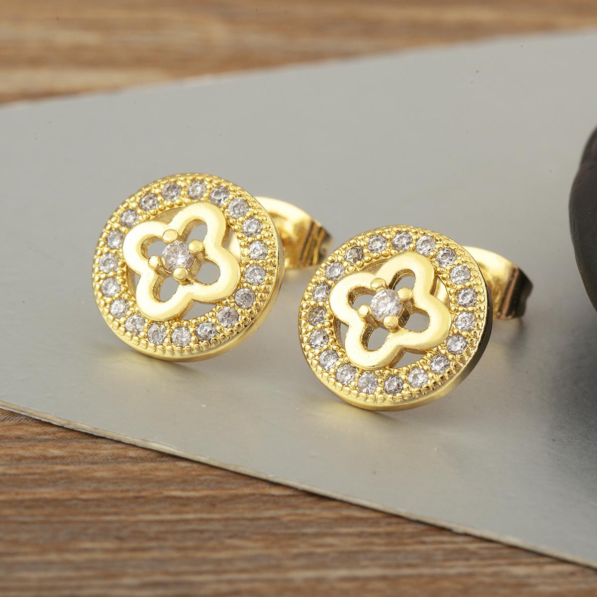 

Nidin High Quality Elegant Aesthetic Flower Stud Earrings For Women Female Round Shape Inlaid Shiny Crystal Zircon Ear Jewelry белый