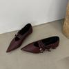 Fashion SUOJIALUN Autumn Women Flat Shoes Fashion Buckle Pointed Toe Shallow Slip On Boat Shoes Soft Flat Heel Outdoor DressBallerinas