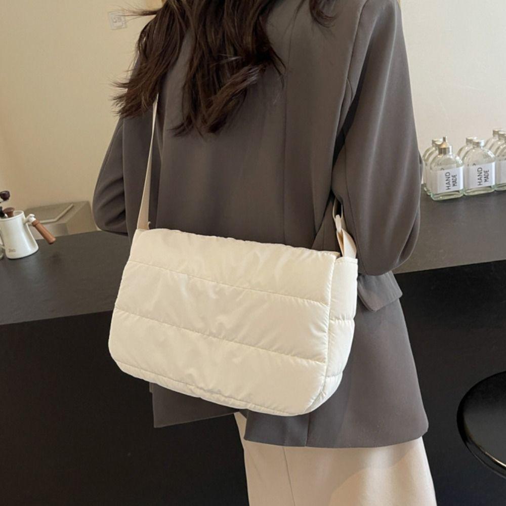 Square Nylon Padded Shoulder Bag Korean Style Cotton Padded Crossbody Bag  Streetwear