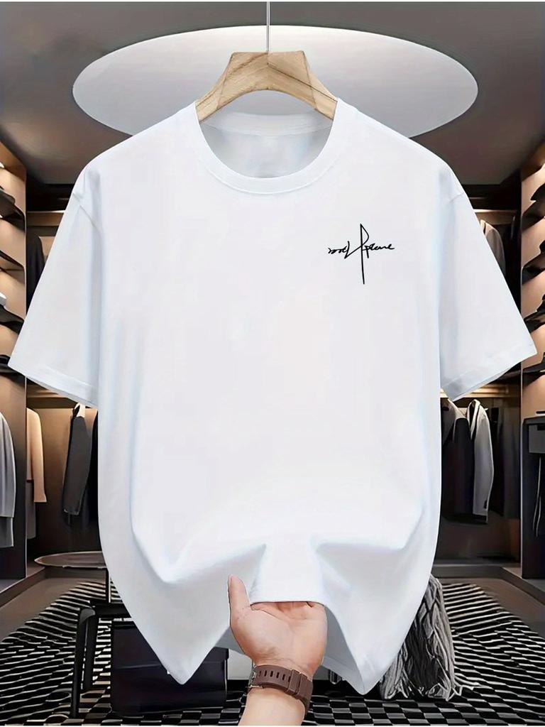 Men's Summer 100 Cotton Fashionable Casual Sports Loose Plus Size Personalized Letter Printed Round Neck Short Sleeved T-shirt