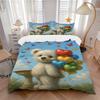 3pcs Anime Teddy Bear Balloons Butterflies Bedding Set - Includes One Quilt Cover and Two Pillowcases (No Core) - Polyester Fabric, Perfect