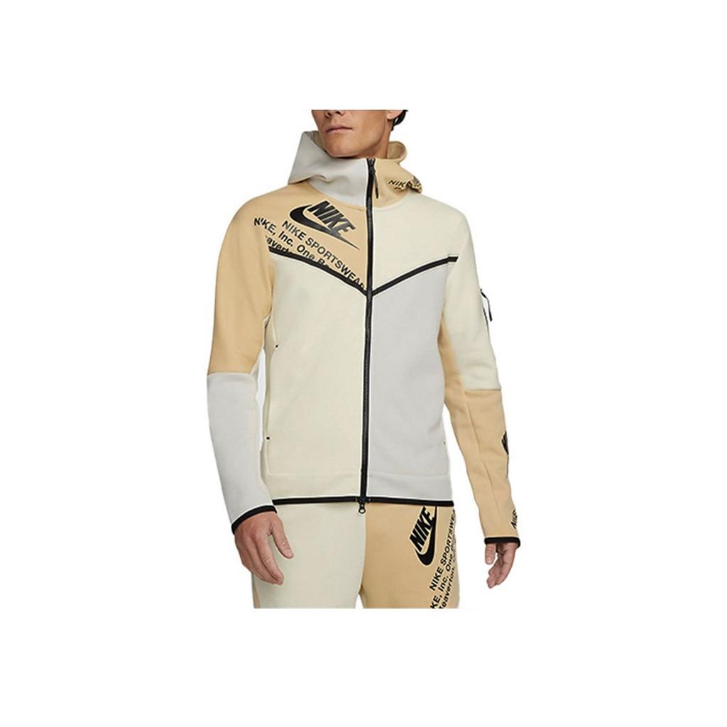 Nike Tech Fleece Print Full-Zip Hoodie Light Bone/Coconut/Sesame/Black Men Streetwear DM6475-072