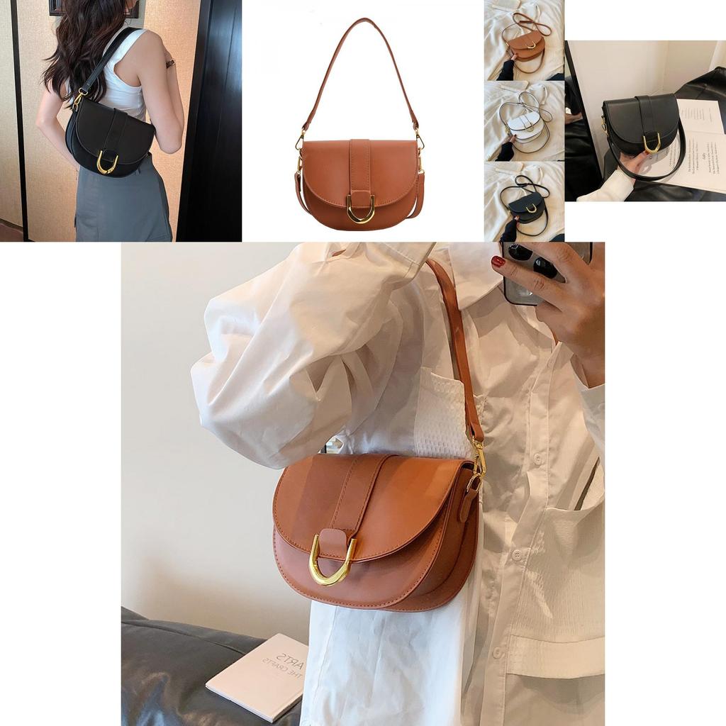 Trendy Vintage Saddle Bag For Women 2023 Fashionable Pu Shoulder Bag With Stitching