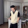 Men's Casual College Style V-Neck Knitted Sweater Vest - Autumn/Winter Korean Loose Fit