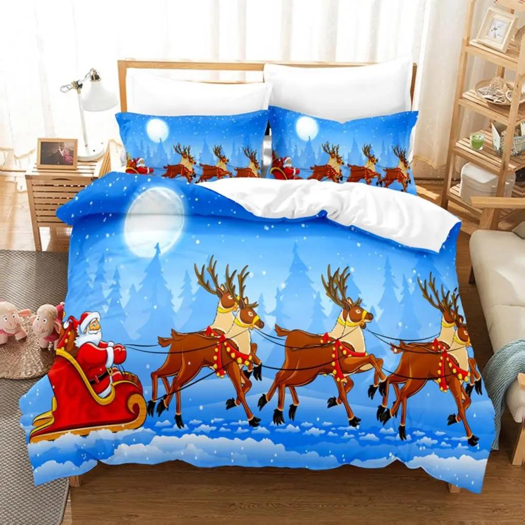 Christmas Duvet Cover Set Santa Claus Elk Children Bedding Set Holiday Gifts for Bedroom Decoration Queen King Full Size