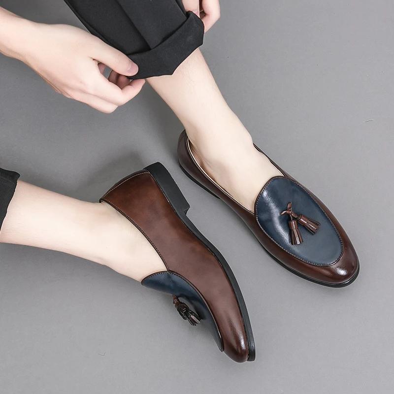 Mokasyny Męskie Buty skórzane Klasyczne Modne Mokasyny Mężczyzna Impreza Na zewnątrz Codzienne Do wszystkiego Casualowe buty z frędzlami mokasyny męskie