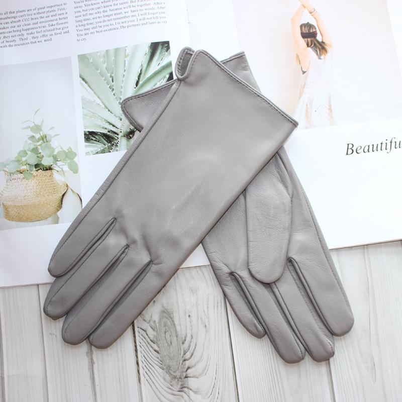 New Ladies Sheepskin Touch Screen Gloves Single Leather Thin Unlined Classic Solid Color Versatile Straight Driving Gloves