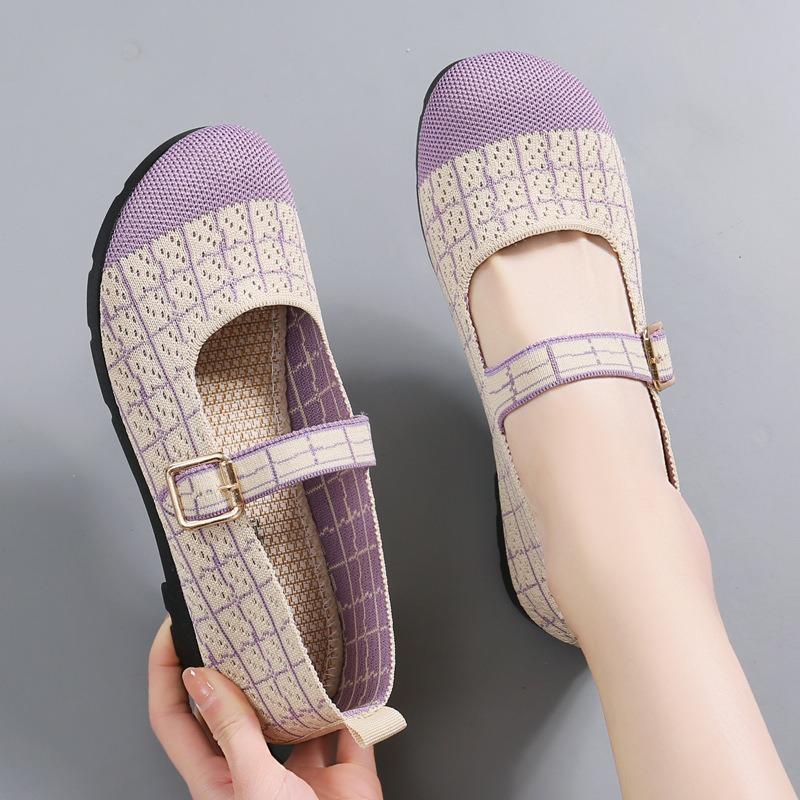 Shoes women's spring new round head soft sole comfortable and breathable one-pedal shoes work shoes