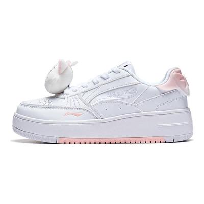 Li Ning Disney X Thick Sole Height Increasing Wear Resistant Breathable Low Top Skate Shoes Women Skate Shoes White AGCT382-2