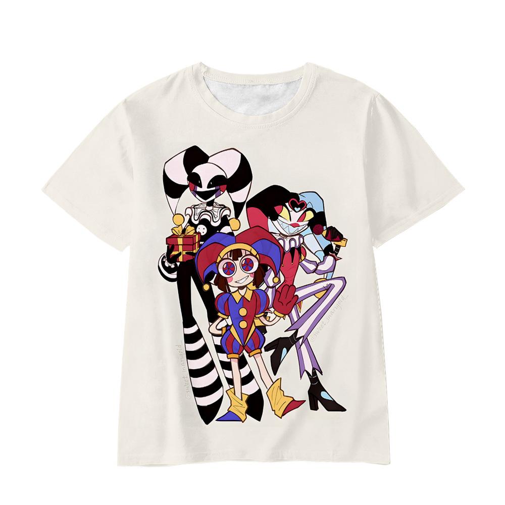 

3D Magical Digital Circus Printed Casual Short Sleeved Children s Boy T-shirts - Soft Medium Stretch Polyester Fabric Summer Relaxed Fit Clothing 170