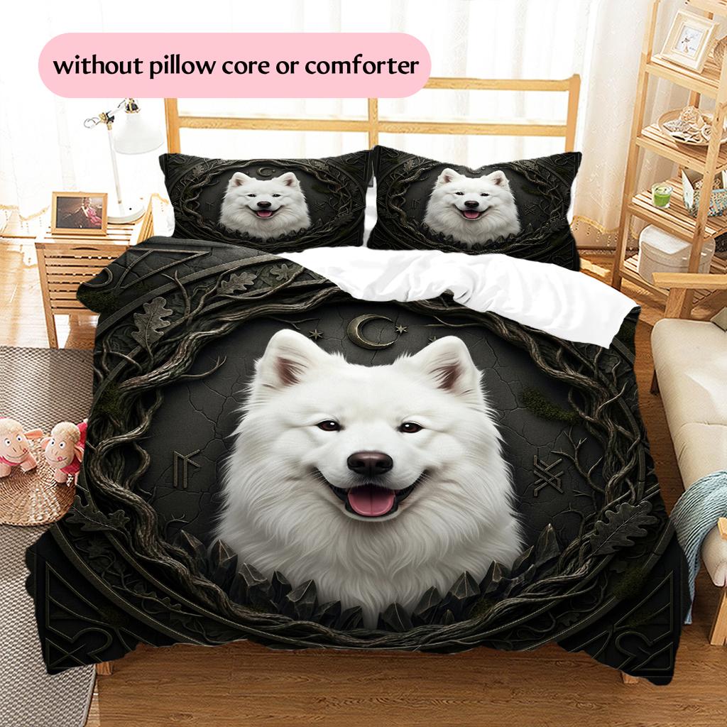Black Samoyed Pattern Bedding Home Decoration Birthday Gift (1 * duvet cover + 2 * pillowcase, without core)
