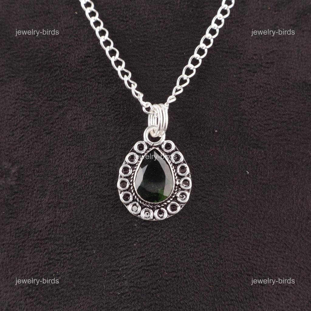 Heart Chakra Pear Green Tourmaline Gemstone Anniversary Gift Pendant 925 Silver PP-26-44
