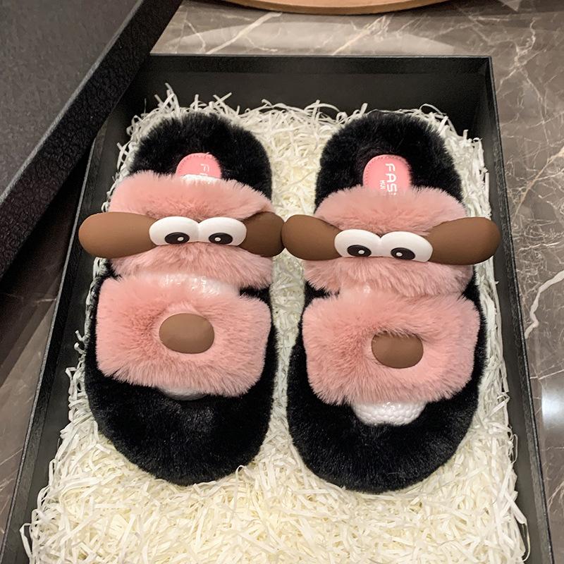 Cartoon Cute Fluffy Drag Women Wear 2025 Autumn New Thick Bottom Height Increase Small Home Versatile Cotton Slippers