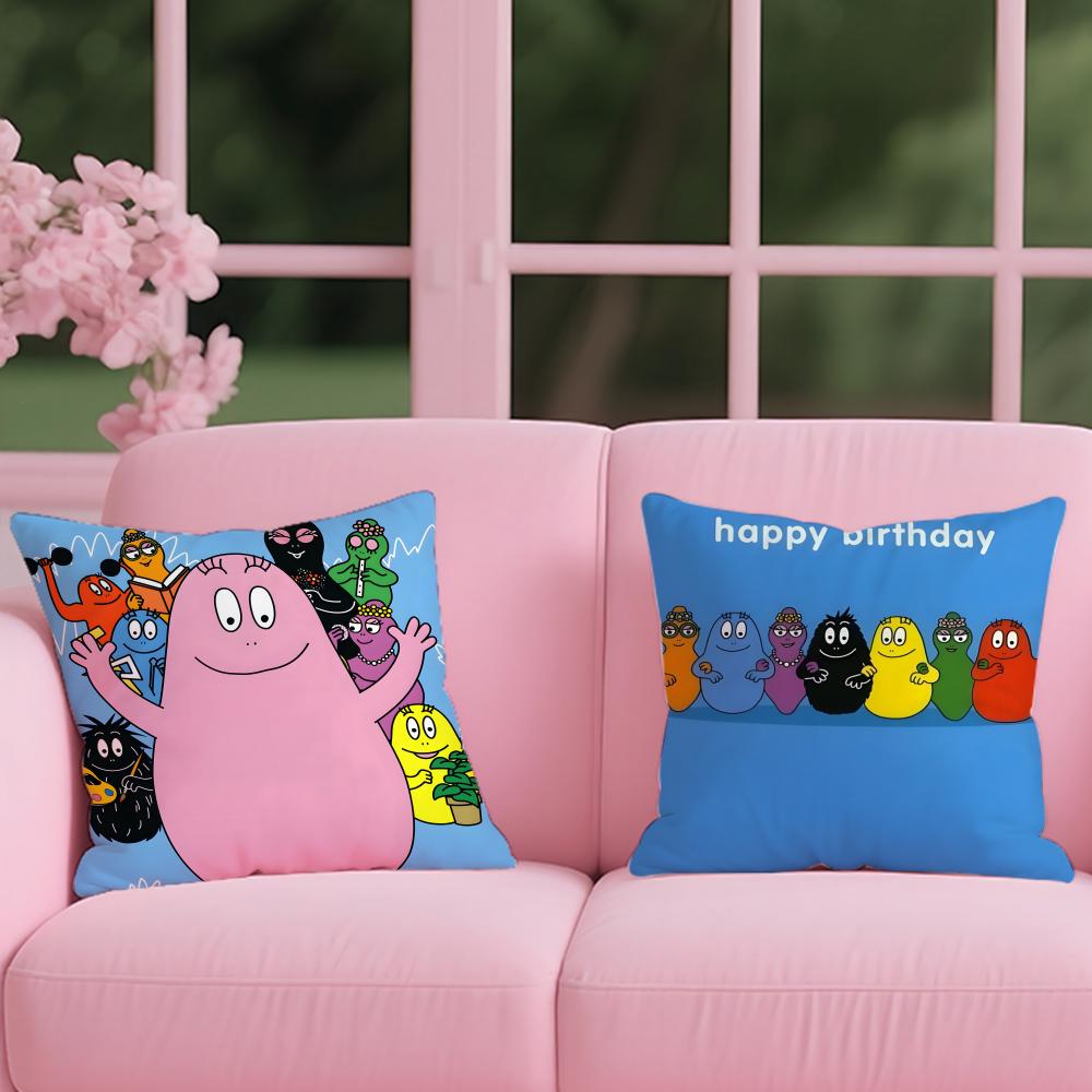 Cute cartoon B-B-Barbapapas Cushion Cover Reversible Plush Pillow Cover – For car, sofa, bedroom, perfect as a gift.