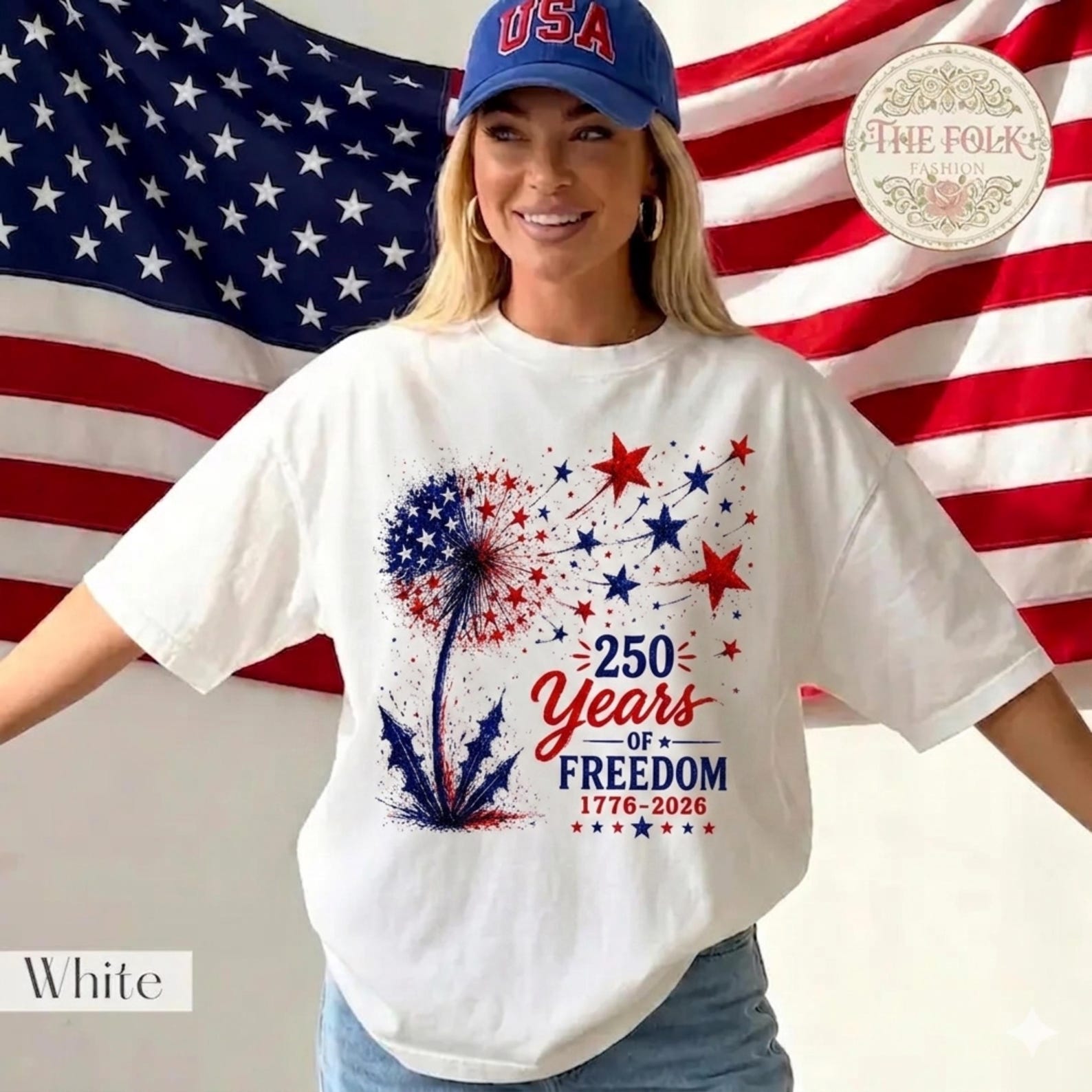America 250 Years Shirt, 1776 2026 Freedom Tee, Dandelion Patriotic Tshirt, USA 250th Anniversary Shirt, 4th of July White Tee, 1776 Shirt 4XL