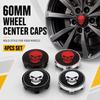 4 Cache-moyeu de Roue Crâne 60 mm, Cache-moyeu de Jante ABS Noir avec Clips 56 mm, Compatible avec Certains Modèles Mitsubishi, Hyundai, Kia et Subaru