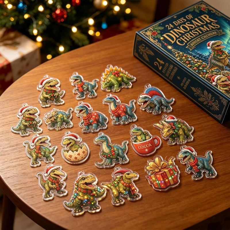 2D Flat Dinosaur Park Christmas Countdown Calendar with 24 Surprise Figures Christmas Advent Calendar for Halloween Christmas