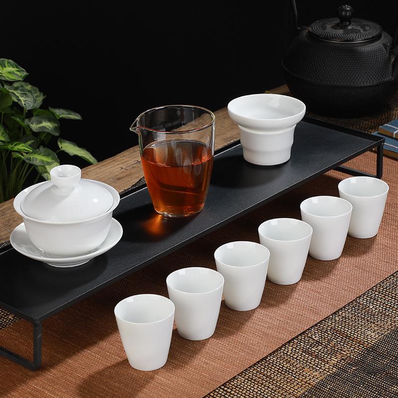 White porcelain kung fu tea set ceramic tea sea glass tea sea tea cup cover bowl tea set opening gift companion