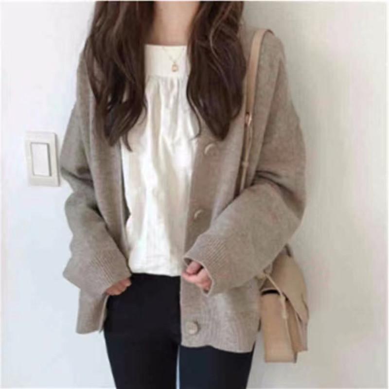 Spring and Autumn Loose Knitted Cardigan V-neck Women Sweater New Fashion Elegant Long Sleeved Top Office Casual Solid Color Coats Clothing