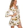 Europe and America Cross Border Spring and Summer Big Flower V Neck One Piece Shoelace Slim Fit Ruffled Horn 3/4 Sleeve Dress Dress
