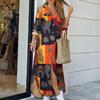 Women Fashion Long Sleeve Printed Pockets Buttons Party Beach Maxi Shirt Dress