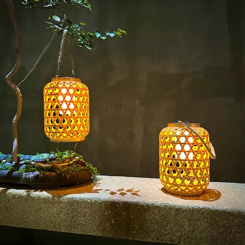 1 Stück Solare Imitation Bambuslaterne Outdoor Wasserdicht Kunststoff Rattan Laterne Hof Dekoration Gartenlicht