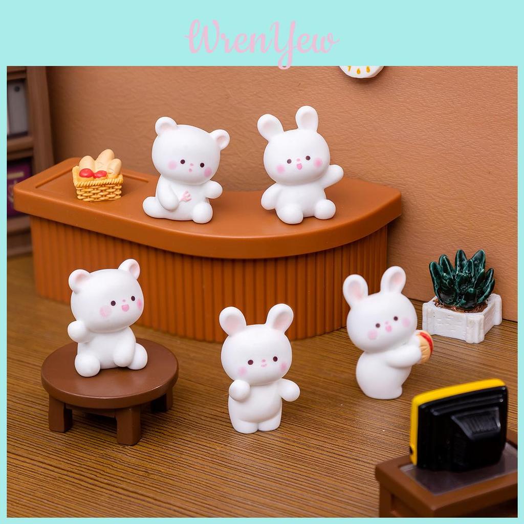 Adorable Resin Bear And Bunny Figurines Miniature Desk Car Decoration Cute Rabbit And Bear Ornaments