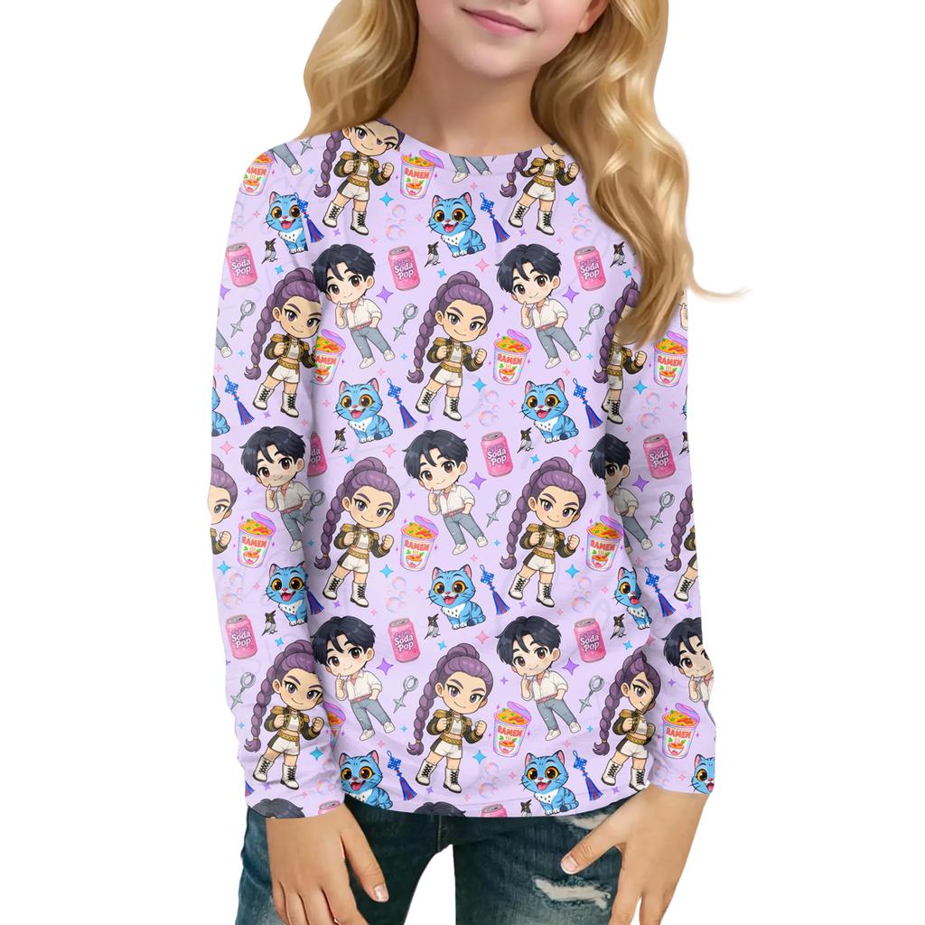 Children's Witch  Printed Long Sleeved Round Neck Top With Floral Print For Daily Casual T-shirt