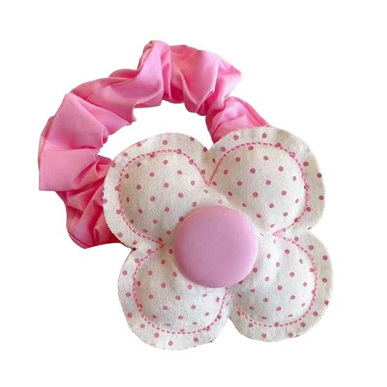 Резинка для волос Точка Клетка Ручная работа Бант Цветок Дизайн Волосы Веревка Мягкая ткань Высокая эластичность Пасторальный стиль Повязка на голову Аксессуар для волос розовый