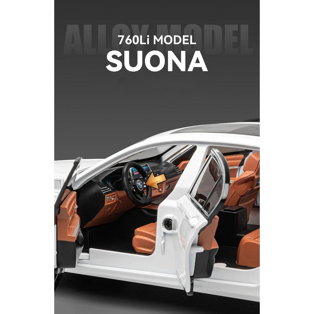 1/24 BMW 760 THE7 Limousine Alloy Miniature Car Diecast Metal Scale Car Model Sound and Light Collection Children Toy Vehicles Gifts