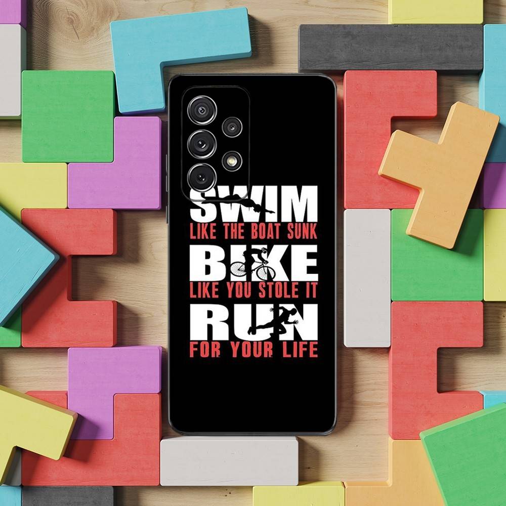 Triathlon Swim Bike Run Phone For Samsung S22,S25,S24,S23,Ultra,FE,Plus,S21,S20,S10,S9,Lite,Soft Silicone Black